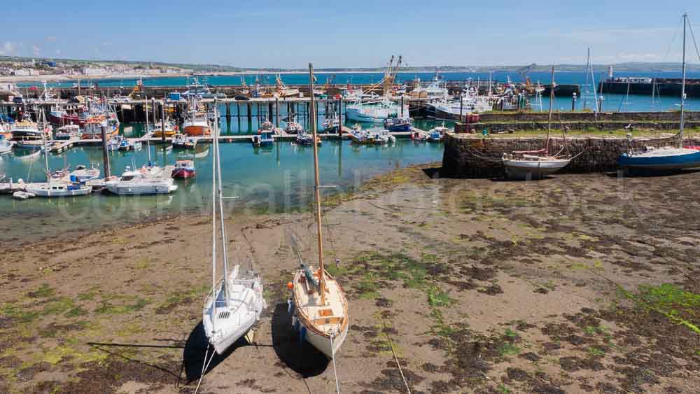 Newlyn Harbour With Sailing Yachts In Foreground
